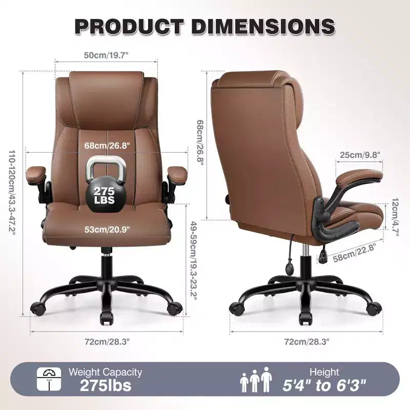 Sedia da ufficio ergonomica, sedia da scrivania per computer, sedia direzionale in pelle con schienale alto, supporto lombare regolabile e braccioli ribaltabili, funzione a dondolo