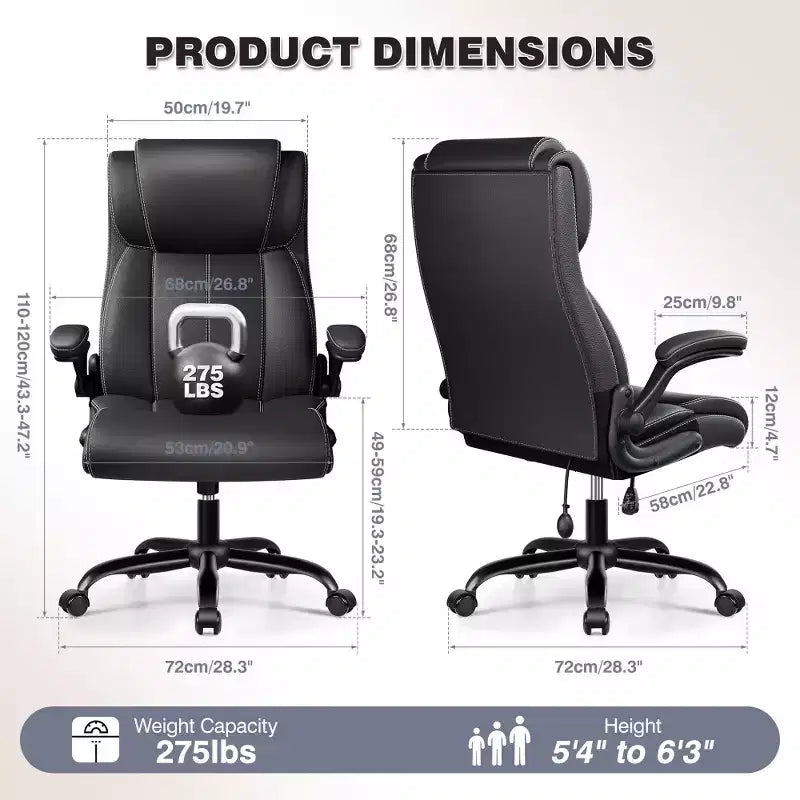 Sedia da ufficio ergonomica, sedia da scrivania per computer, sedia direzionale in pelle con schienale alto, supporto lombare regolabile e braccioli ribaltabili, funzione a dondolo