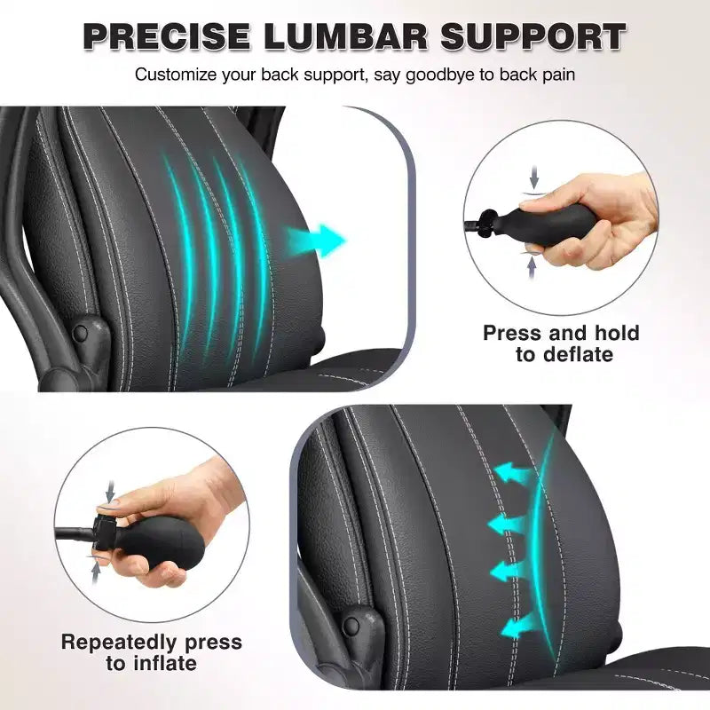 Sedia da ufficio ergonomica, sedia da scrivania per computer, sedia direzionale in pelle con schienale alto, supporto lombare regolabile e braccioli ribaltabili, funzione a dondolo