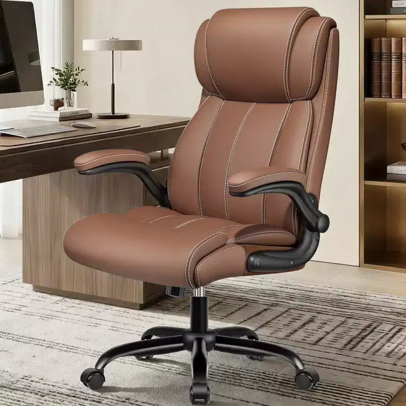 Sedia da ufficio ergonomica, sedia da scrivania per computer, sedia direzionale in pelle con schienale alto, supporto lombare regolabile e braccioli ribaltabili, funzione a dondolo