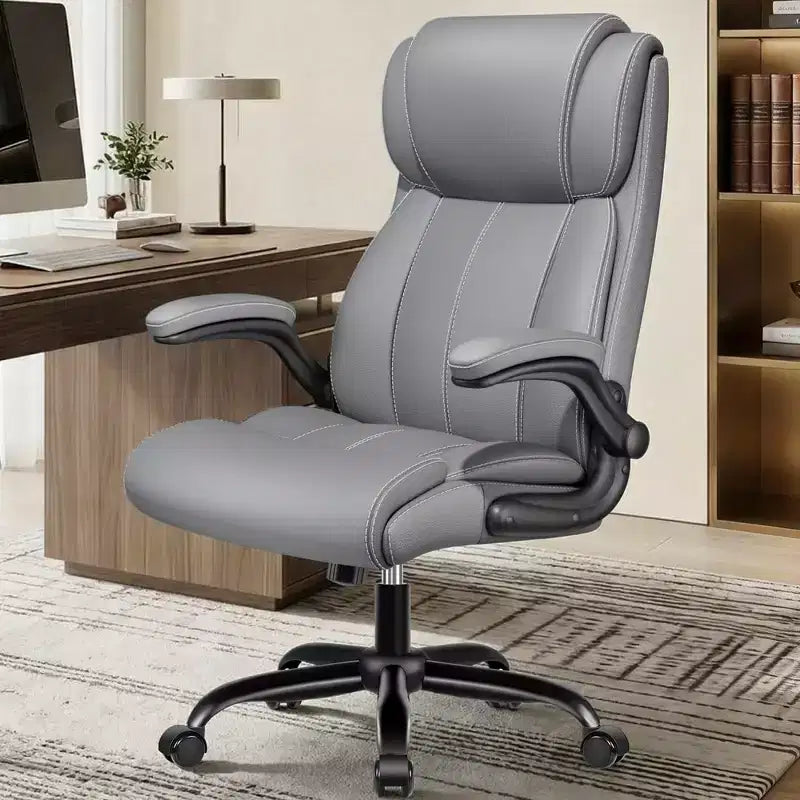 Sedia da ufficio ergonomica, sedia da scrivania per computer, sedia direzionale in pelle con schienale alto, supporto lombare regolabile e braccioli ribaltabili, funzione a dondolo