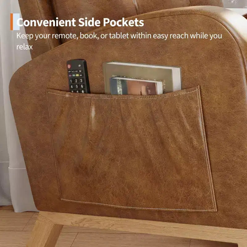 Sedia a dondolo moderna nei colori Morandi, con tasca laterale, poltrona scorrevole imbottita in lino, sedia a dondolo accentata da 136 kg per soggiorno e cameretta