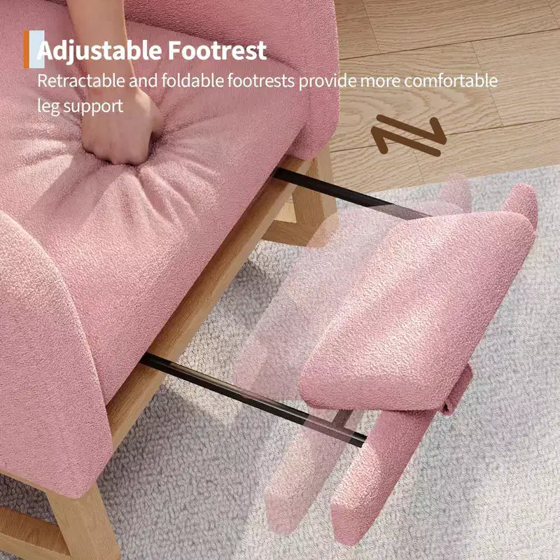 Sedia a dondolo moderna nei colori Morandi, con tasca laterale, poltrona scorrevole imbottita in lino, sedia a dondolo accentata da 136 kg per soggiorno e cameretta