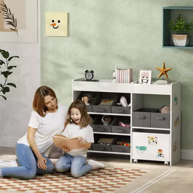 Organizzatore giocattoli per bambini a 11 scomparti con mensola mobile, arredamento per cameretta 80 cm H