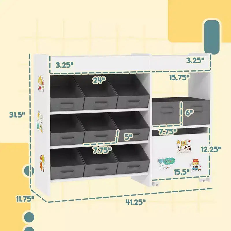 Organizzatore giocattoli per bambini a 11 scomparti con mensola mobile, arredamento per cameretta 80 cm H