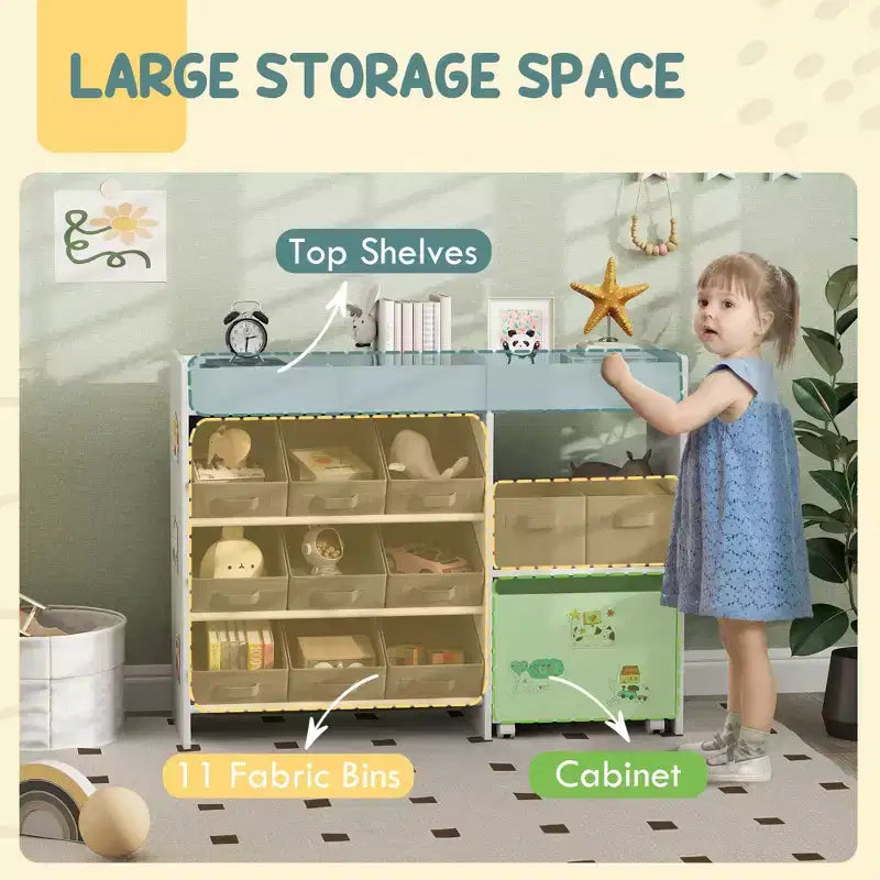Organizzatore giocattoli per bambini a 11 scomparti con mensola mobile, arredamento per cameretta 80 cm H