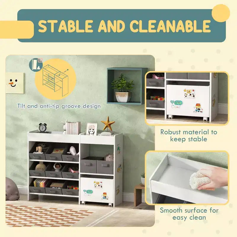 Organizzatore giocattoli per bambini a 11 scomparti con mensola mobile, arredamento per cameretta 80 cm H