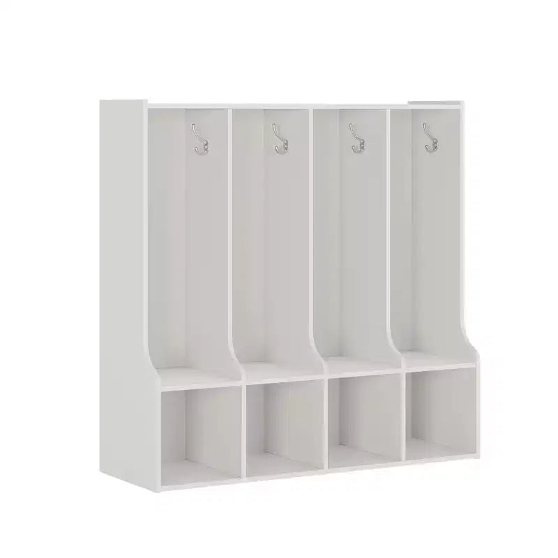 Armadietto Appendiabiti da 4 Sezioni con 8 Scomparti, Organizzatore Portaoggetti in Legno con 8 Ganci, Scomparti per Aula, Casa, Ufficio, Scuola, Palestra