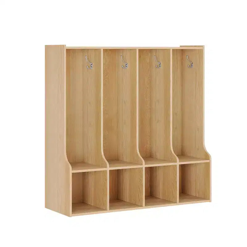 Armadietto Appendiabiti da 4 Sezioni con 8 Scomparti, Organizzatore Portaoggetti in Legno con 8 Ganci, Scomparti per Aula, Casa, Ufficio, Scuola, Palestra