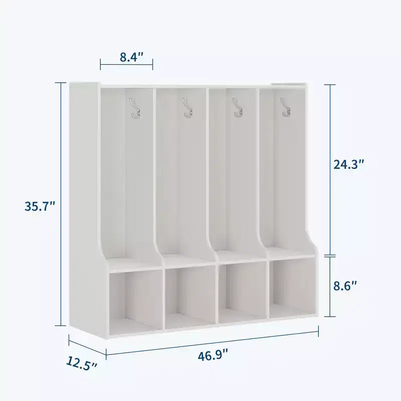Armadietto Appendiabiti da 4 Sezioni con 8 Scomparti, Organizzatore Portaoggetti in Legno con 8 Ganci, Scomparti per Aula, Casa, Ufficio, Scuola, Palestra