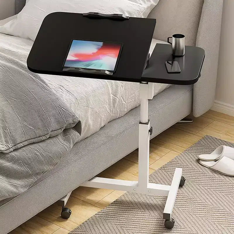 Tavolo Regolabile per Letto (60-95 cm) con Ruote C Nero Vassoio su Ruote per Ospedale/Soggiorno, Superficie Antiscivolo