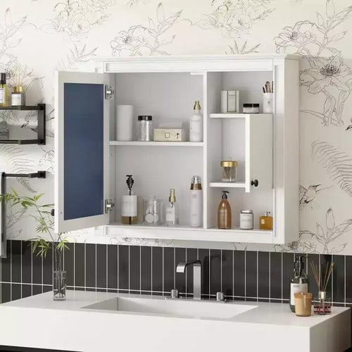 Armadietto dei Medicinali da Bagno con Specchio, 3 Ripiani, 32" a Parete