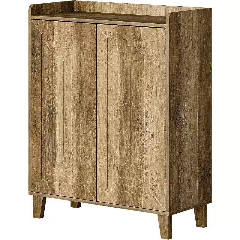 Scarpiera con ante e gambe in legno, scarpiera a 5 livelli in stile rustico con 4 ripiani regolabili per ingresso, foyer, corridoio, marrone rustico