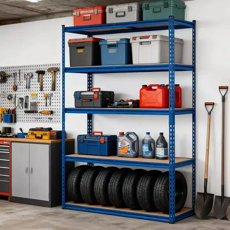 Scaffalatura da Garage a 5 Ripiani, Unità Scaffale in Metallo con Capacità di 1134 kg per Garage, Uso Industriale, Magazzino, Cucina, Ripostiglio, 152 L x 61 P x 180 A cm, Blu