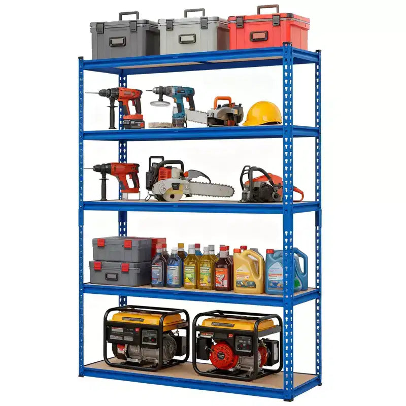 Scaffalatura da Garage a 5 Ripiani, Unità Scaffale in Metallo con Capacità di 1134 kg per Garage, Uso Industriale, Magazzino, Cucina, Ripostiglio, 152 L x 61 P x 180 A cm, Blu