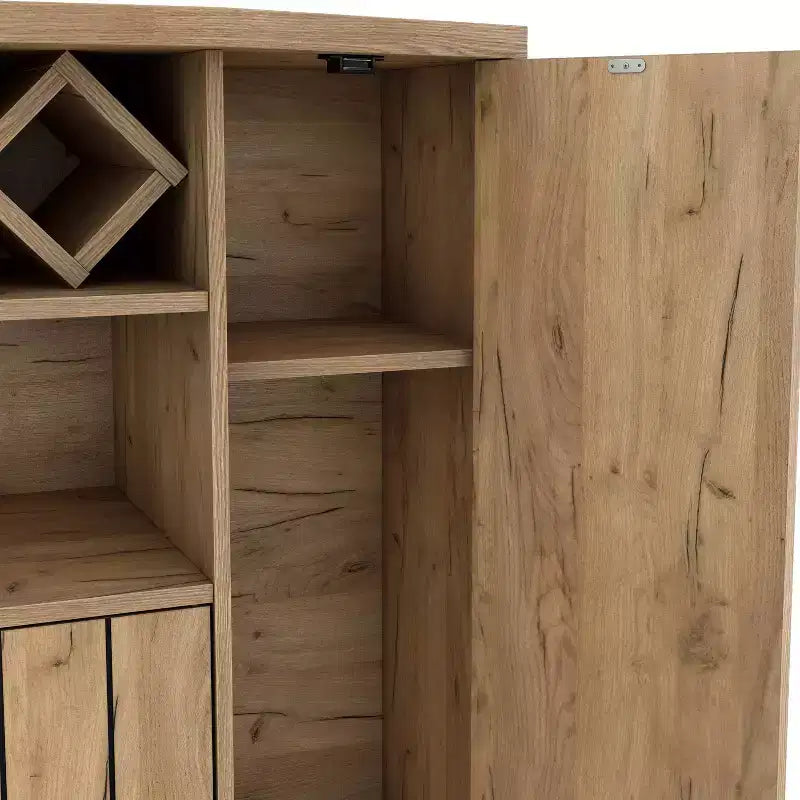 Mobile bar 4 bottiglie Farmhouse in rovere chiaro con griglia - Credenza con ripiani regolabili