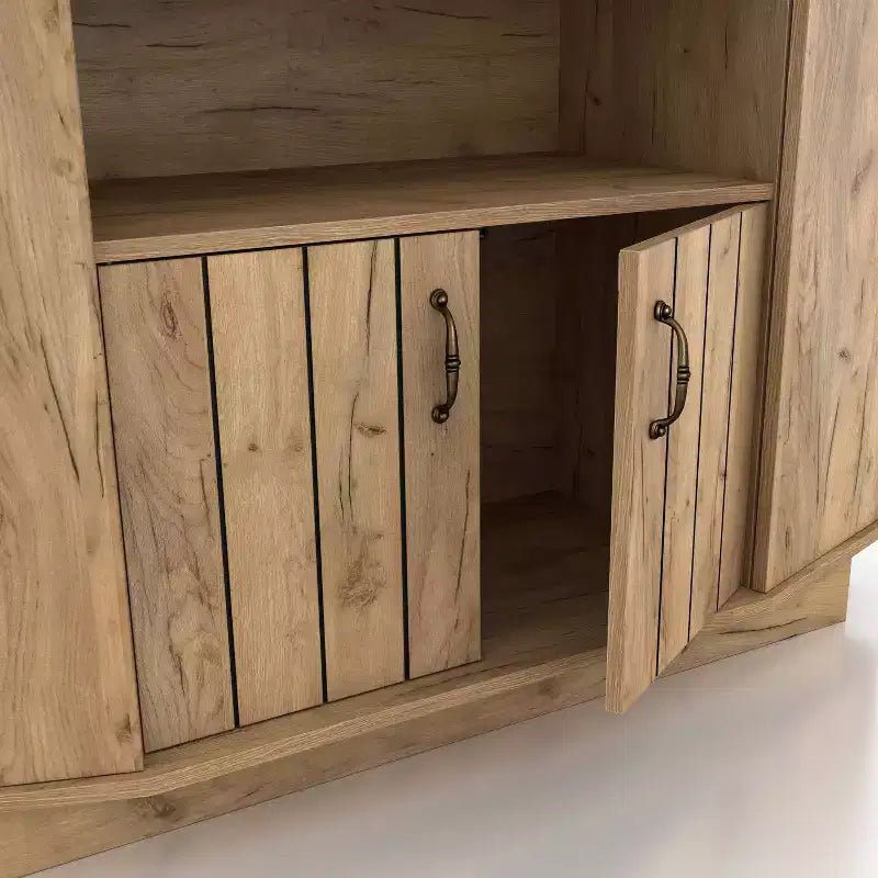 Mobile bar 4 bottiglie Farmhouse in rovere chiaro con griglia - Credenza con ripiani regolabili