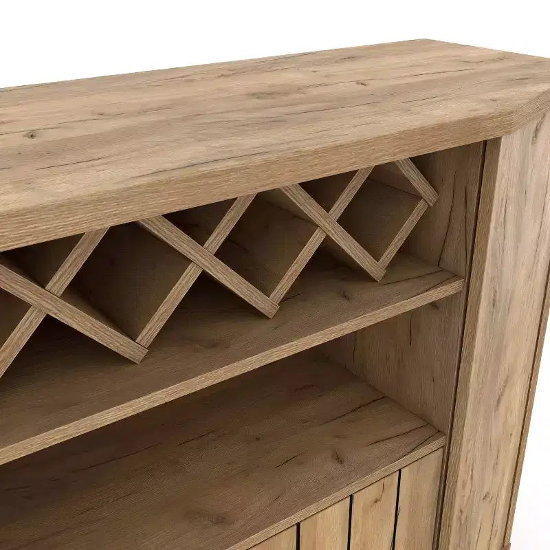 Mobile bar 4 bottiglie Farmhouse in rovere chiaro con griglia - Credenza con ripiani regolabili