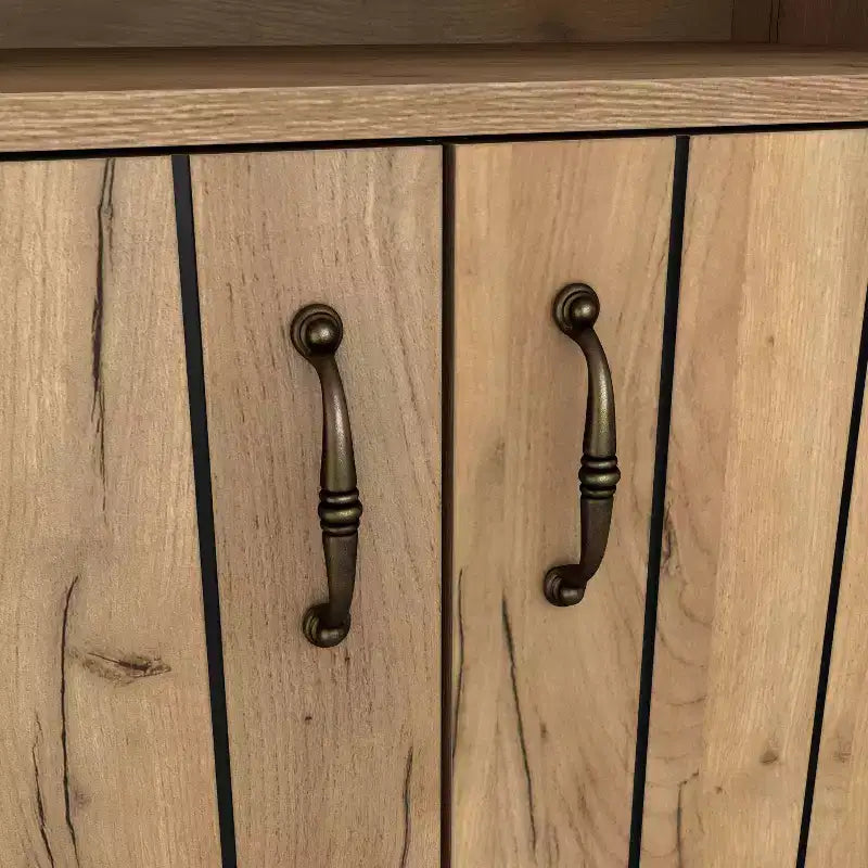 Mobile bar 4 bottiglie Farmhouse in rovere chiaro con griglia - Credenza con ripiani regolabili
