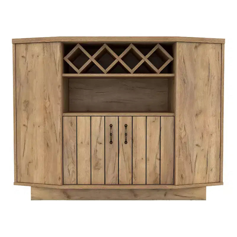 Mobile bar 4 bottiglie Farmhouse in rovere chiaro con griglia - Credenza con ripiani regolabili