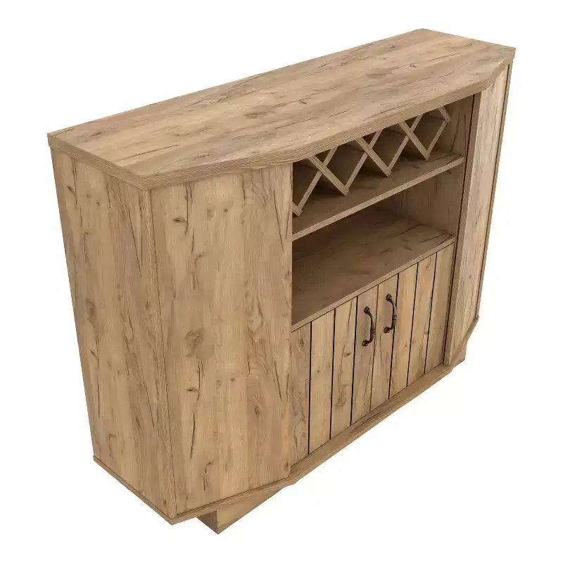 Mobile bar 4 bottiglie Farmhouse in rovere chiaro con griglia - Credenza con ripiani regolabili