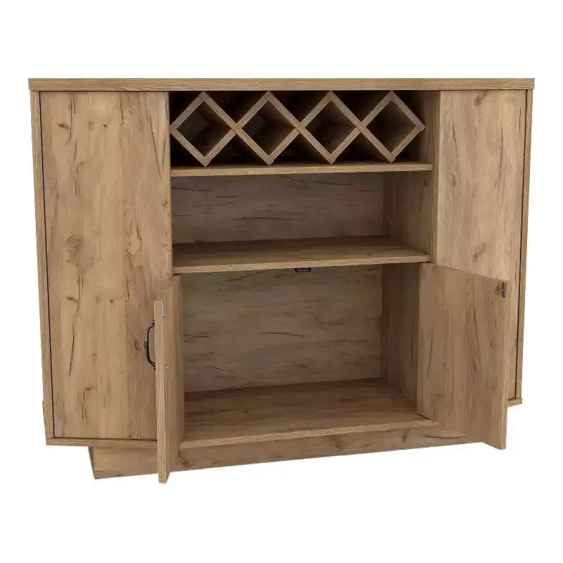 Mobile bar 4 bottiglie Farmhouse in rovere chiaro con griglia - Credenza con ripiani regolabili