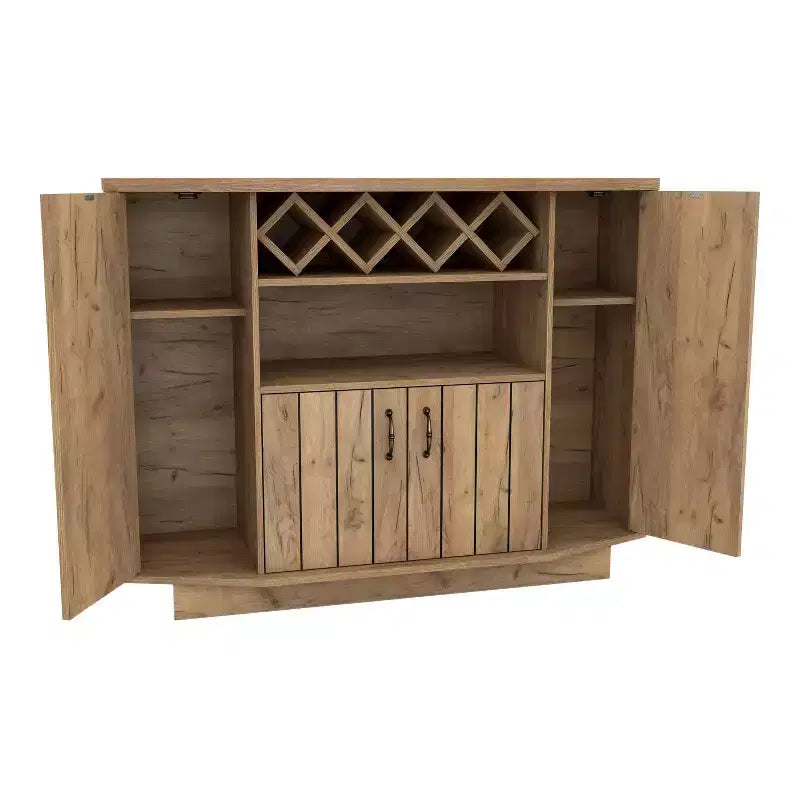 Mobile bar 4 bottiglie Farmhouse in rovere chiaro con griglia - Credenza con ripiani regolabili