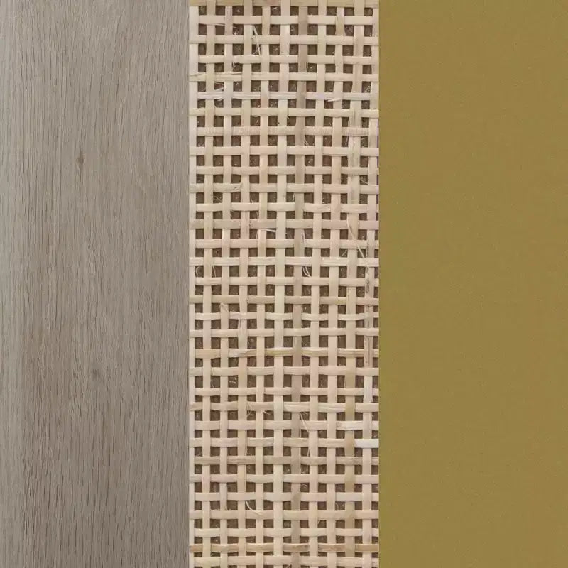 Tavolino sospeso in rattan e legno rovere chiaro