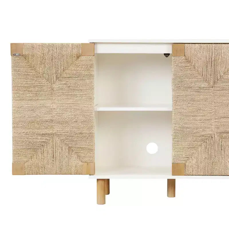 Mobiletto contenitore in legno e giunco marino bianco: Superficie impiallacciata, ripiano fisso, montaggio per adulti richiesto