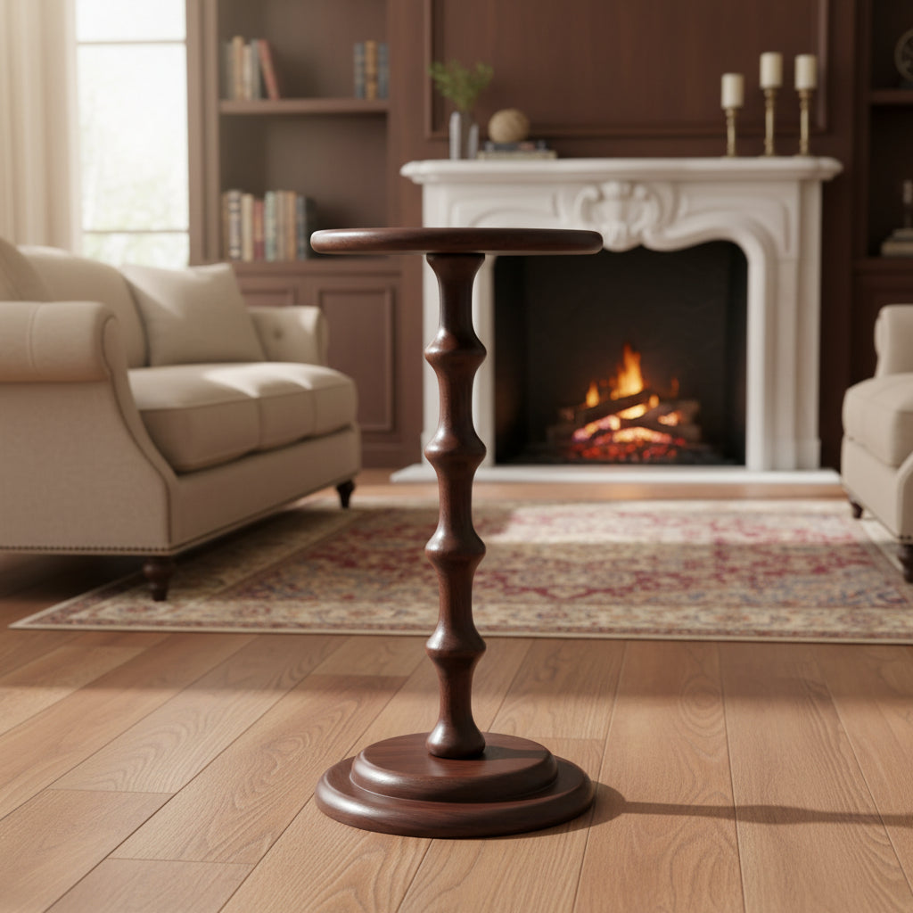 Storied Home Ergo Pedestal Cocktail Side Accent Table Dark Chestnut: Acacia Wood, 25" High, Round Base