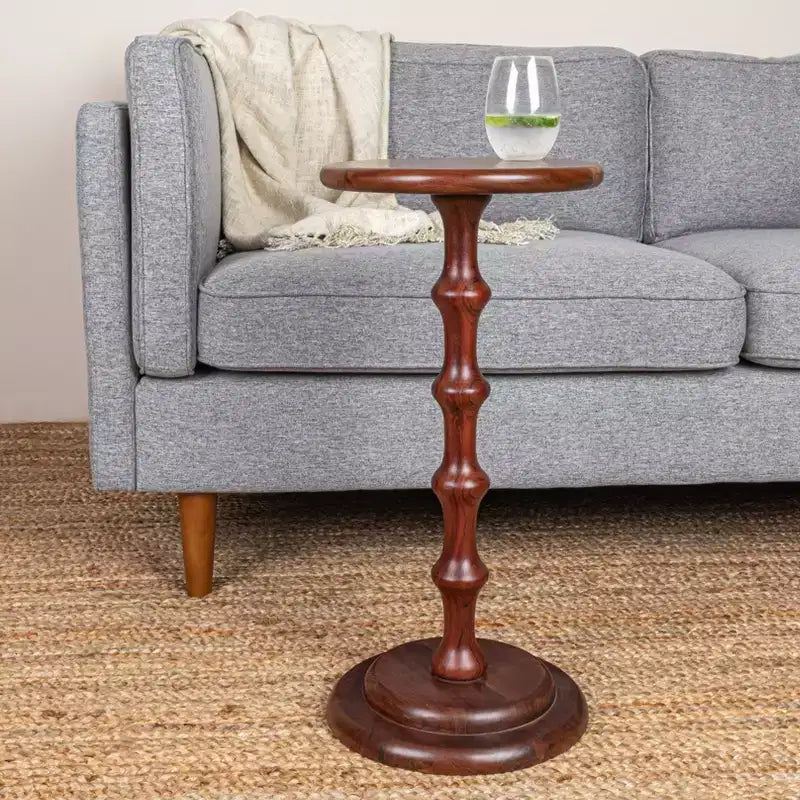 Tavolino da salotto/accento Pedestal Cocktail, color castagno scuro: legno di acacia, altezza 63,5 cm, base rotonda