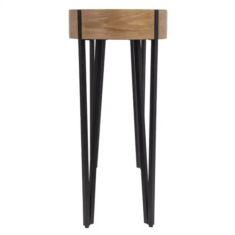 Console da Ingresso in Legno Naturale/Nero: Finitura in Rovere Bianco, Gambe a Forcina in Ferro, Mobile da Ingresso