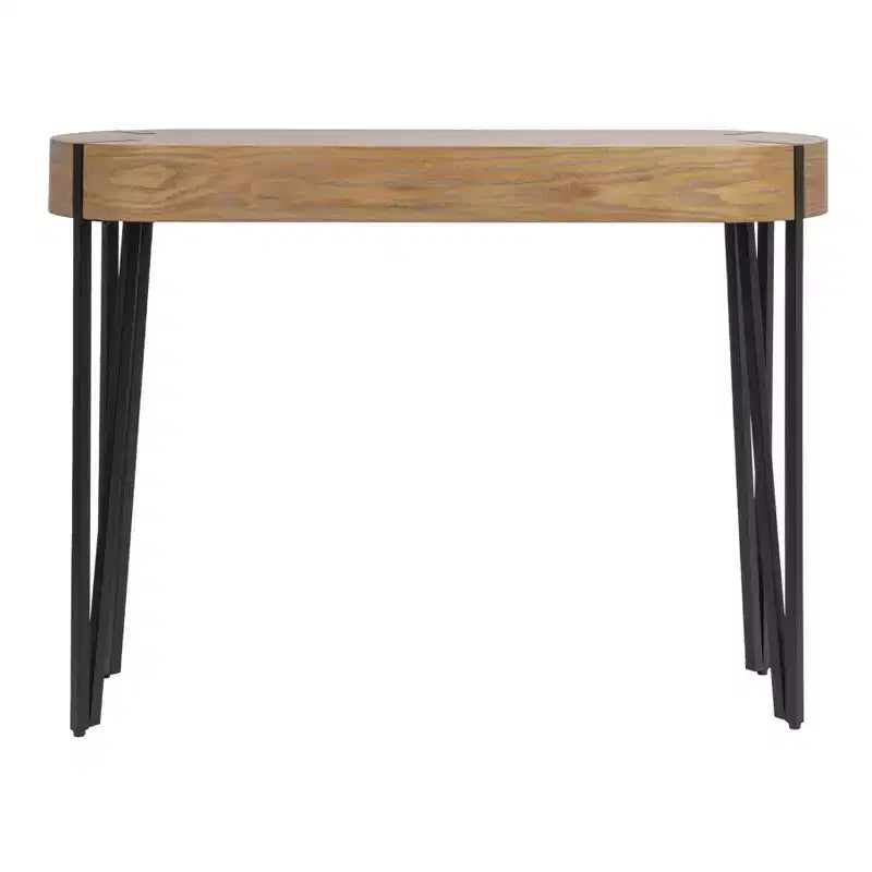 Console da Ingresso in Legno Naturale/Nero: Finitura in Rovere Bianco, Gambe a Forcina in Ferro, Mobile da Ingresso