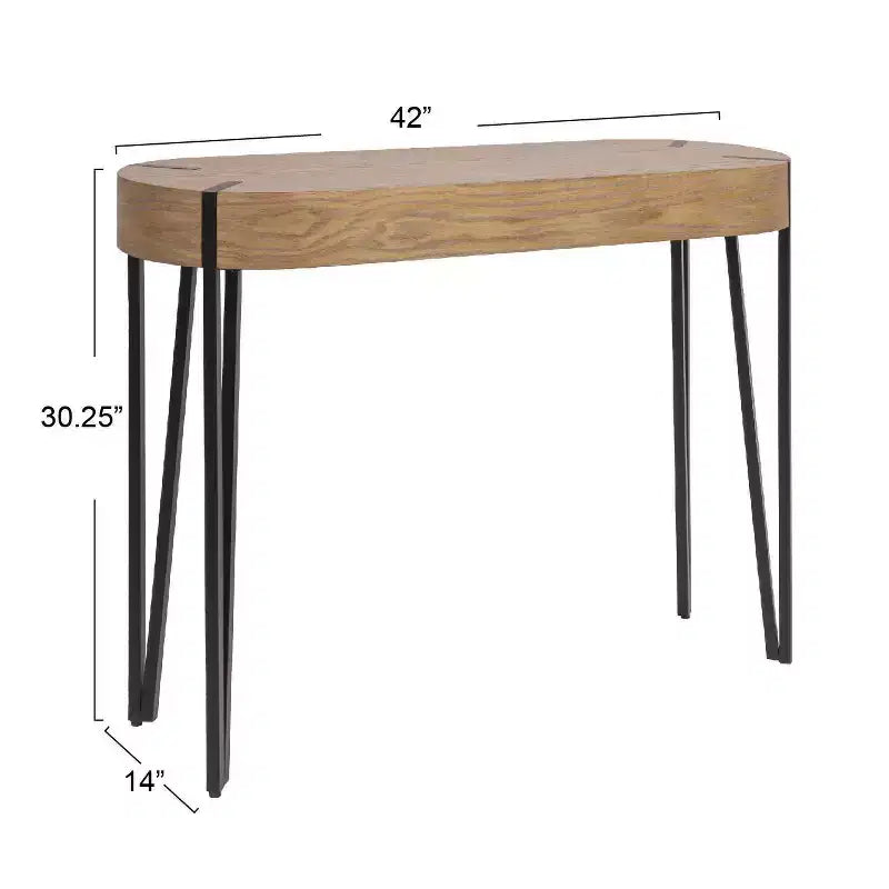 Console da Ingresso in Legno Naturale/Nero: Finitura in Rovere Bianco, Gambe a Forcina in Ferro, Mobile da Ingresso
