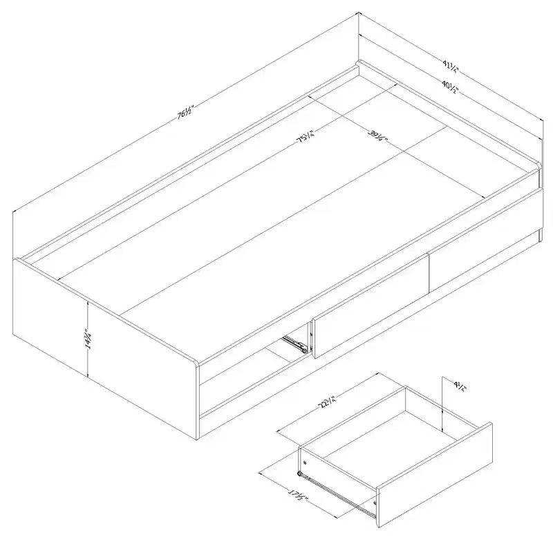 Letto singolo: stile scandinavo con 3 cassetti contenitore, struttura in truciolare laminato