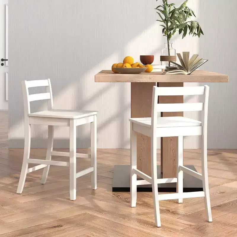 Sgabelli da bar in legno da 61 cm (24 pollici) Set da 2 con schienale ergonomico Sgabelli da bancone Altezza bancone Nero/Bianco