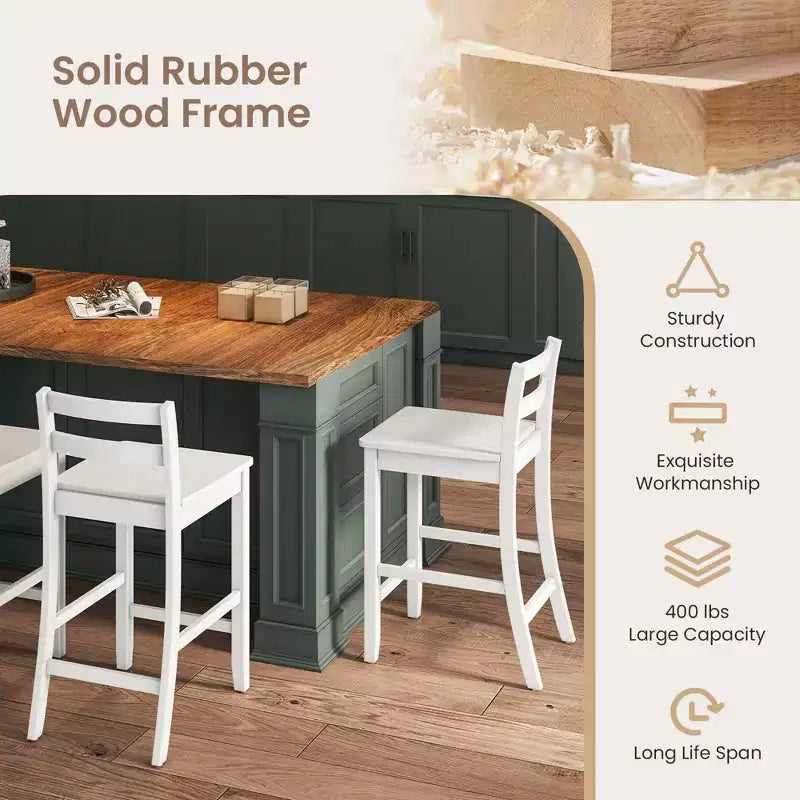 Sgabelli da bar in legno da 61 cm (24 pollici) Set da 2 con schienale ergonomico Sgabelli da bancone Altezza bancone Nero/Bianco