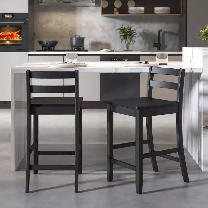 Sgabelli da bar in legno da 61 cm (24 pollici) Set da 2 con schienale ergonomico Sgabelli da bancone Altezza bancone Nero/Bianco