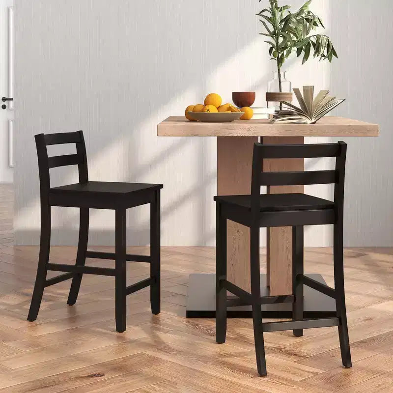 Sgabelli da bar in legno da 61 cm (24 pollici) Set da 2 con schienale ergonomico Sgabelli da bancone Altezza bancone Nero/Bianco