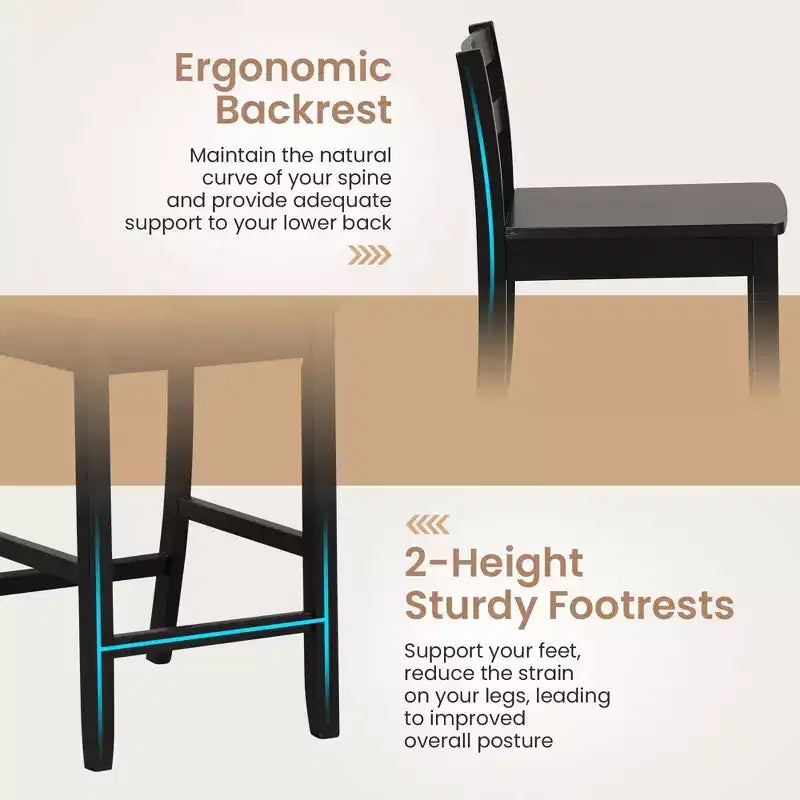 Sgabelli da bar in legno da 61 cm (24 pollici) Set da 2 con schienale ergonomico Sgabelli da bancone Altezza bancone Nero/Bianco