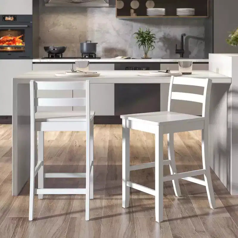 Sgabelli da bar in legno da 61 cm (24 pollici) Set da 2 con schienale ergonomico Sgabelli da bancone Altezza bancone Nero/Bianco