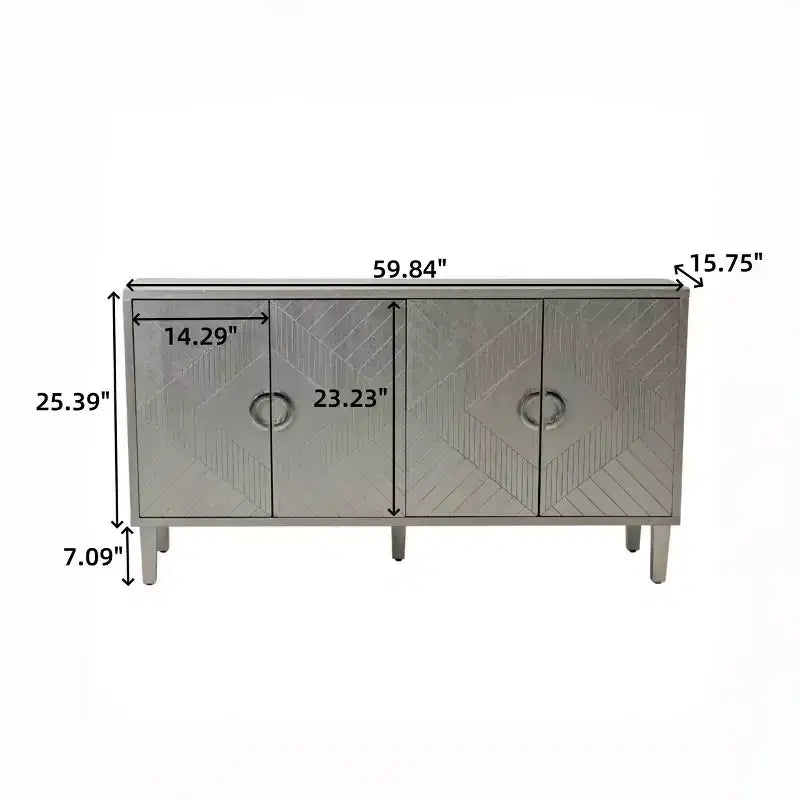 Credenza elegante a 4 ante con 5 gambe in pino, mobile contenitore con 4 maniglie in metallo 4M - ModernLuxe