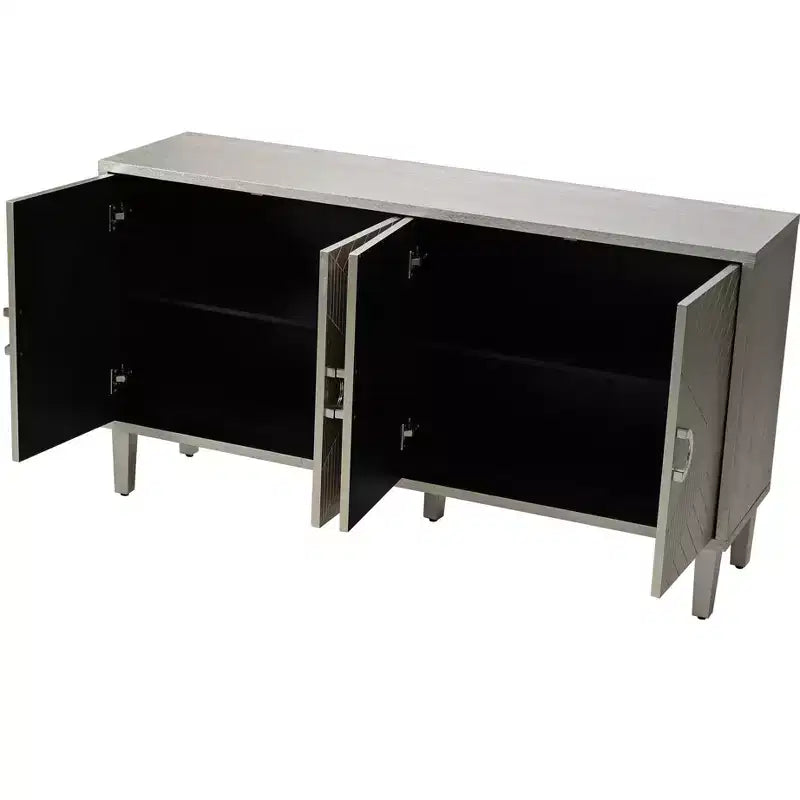 Credenza elegante a 4 ante con 5 gambe in pino, mobile contenitore con 4 maniglie in metallo 4M - ModernLuxe