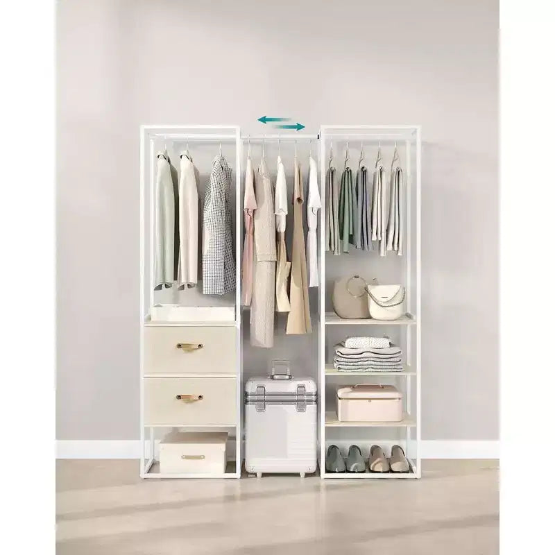 Appendiabiti, Armadio Indipendente da 180 cm, Appendiabiti Robusto con 1 Asta Estensibile, 2 Cassetti e 4 Ripiani