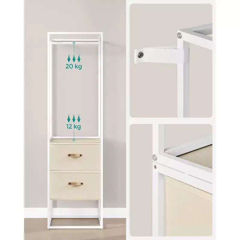 Appendiabiti, Armadio Indipendente da 180 cm, Appendiabiti Robusto con 1 Asta Estensibile, 2 Cassetti e 4 Ripiani