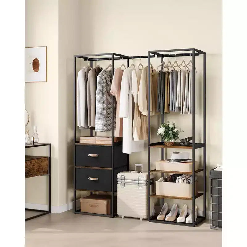 Appendiabiti, Armadio Indipendente da 180 cm, Appendiabiti Robusto con 1 Asta Estensibile, 2 Cassetti e 4 Ripiani