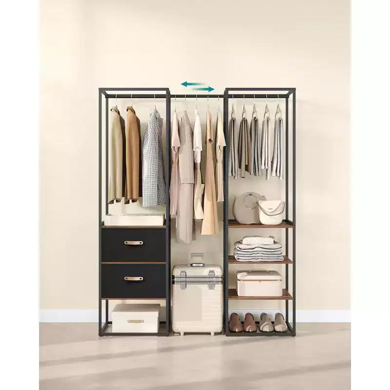 Appendiabiti, Armadio Indipendente da 180 cm, Appendiabiti Robusto con 1 Asta Estensibile, 2 Cassetti e 4 Ripiani