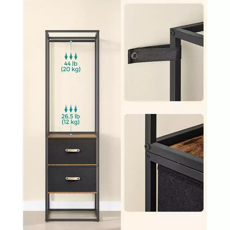 Appendiabiti, Armadio Indipendente da 180 cm, Appendiabiti Robusto con 1 Asta Estensibile, 2 Cassetti e 4 Ripiani