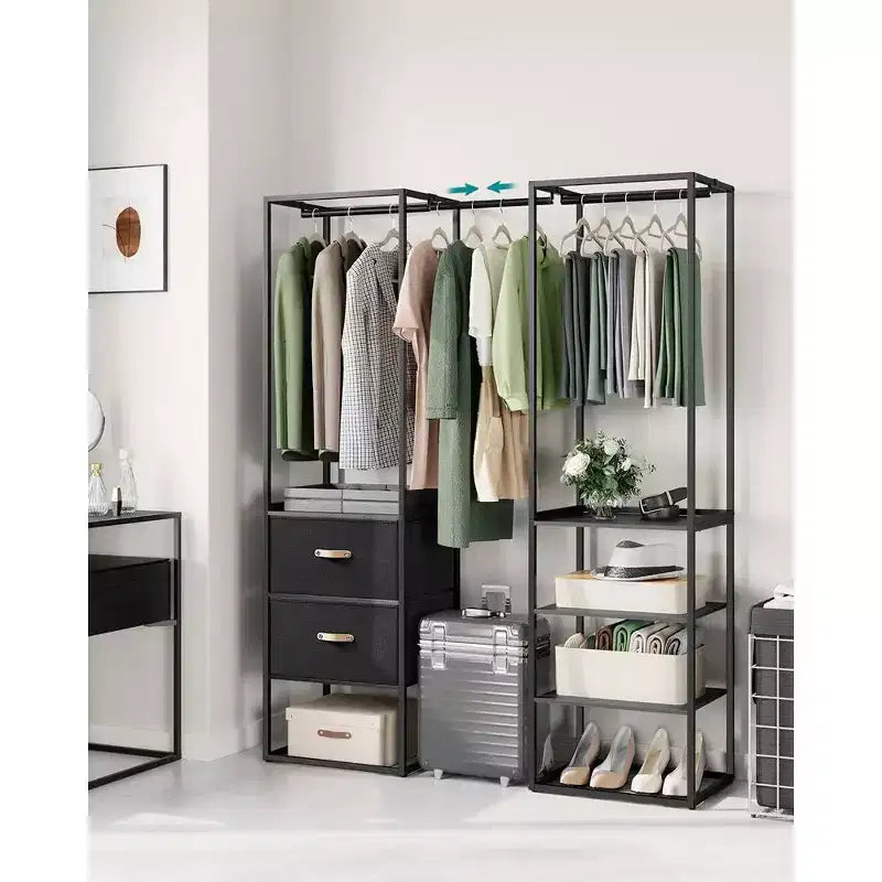 Appendiabiti, Armadio Indipendente da 180 cm, Appendiabiti Robusto con 1 Asta Estensibile, 2 Cassetti e 4 Ripiani