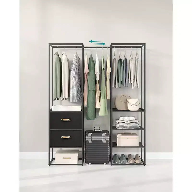 Appendiabiti, Armadio Indipendente da 180 cm, Appendiabiti Robusto con 1 Asta Estensibile, 2 Cassetti e 4 Ripiani